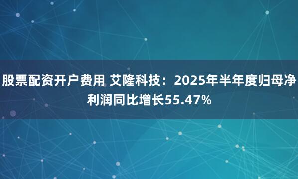股票配资开户费用 艾隆科技：2025年半年度归母净利润同比增长55.47%